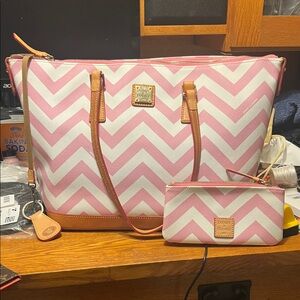 Dooney & Bourke BarbieCore Pink Chevron Tote, Pouch and Keychain Set